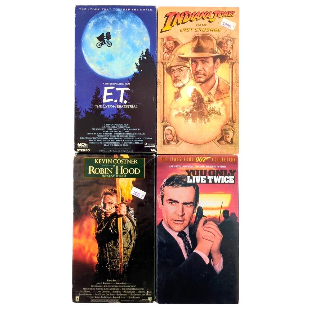 VHS Movie Lot E.T. Indiana Jones Last Crusade Robin Hood 007 You Only Live Twice